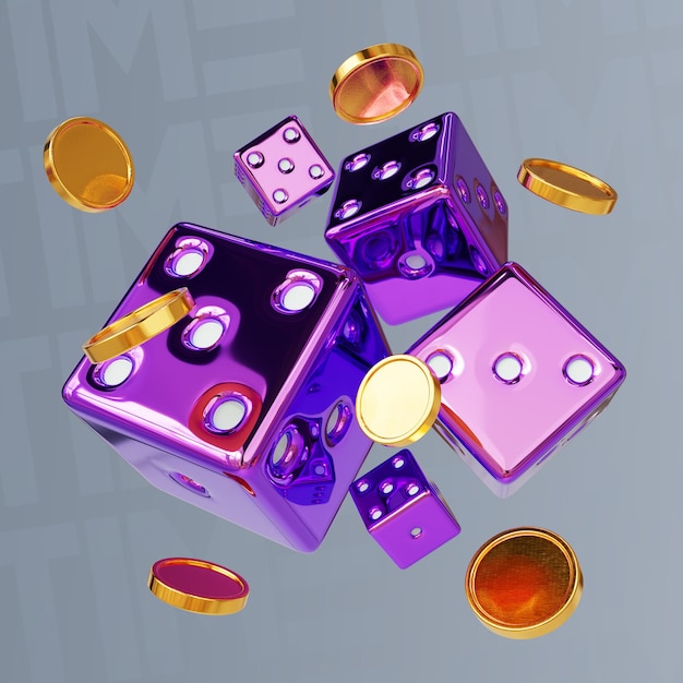 PSD casino game dice gold 3d render win winner