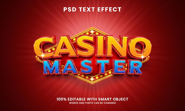 PSD casino master 3d text effect template with casino sign board