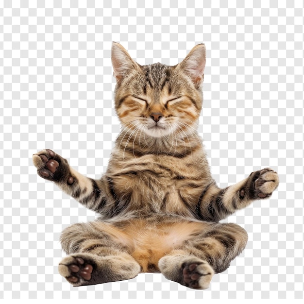 PSD cat doing yoga meditation full body on transparency background psd