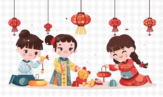 PSD celebrate midautumn festival and lunar new year with png chinesethemed minimalist illustrations