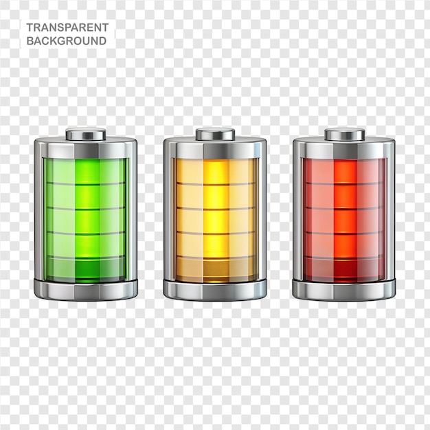 PSD the charging of batteries isolated white battery charge level indicators 3d depiction