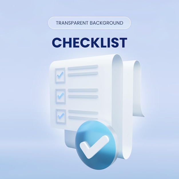 PSD checklist with checkmark 3d rendering illustration