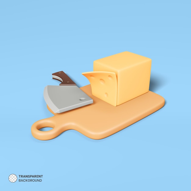 Cheese block and cutting board icon Isolated 3d render Illustration