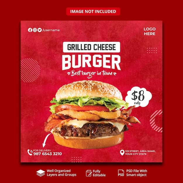 cheese buerger and restaurant social media banner template