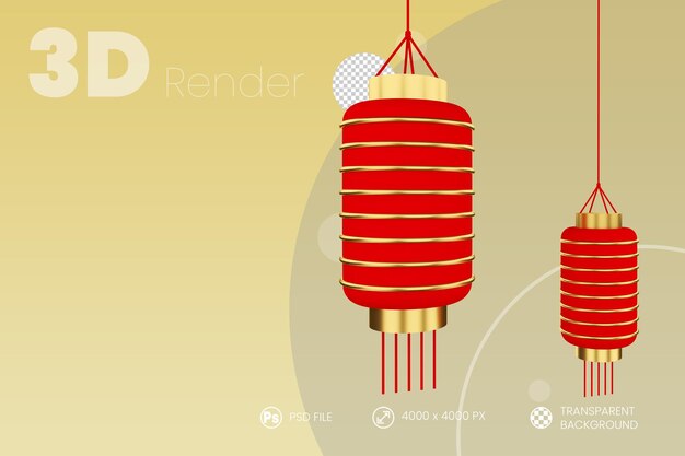 PSD chinese lampion 3d render isolated background 2