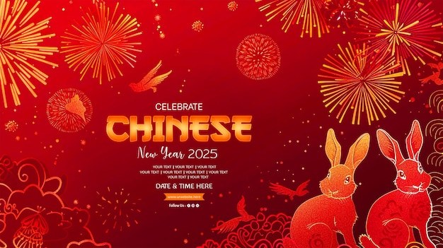 PSD chinese new year social media banner design template with rabbit