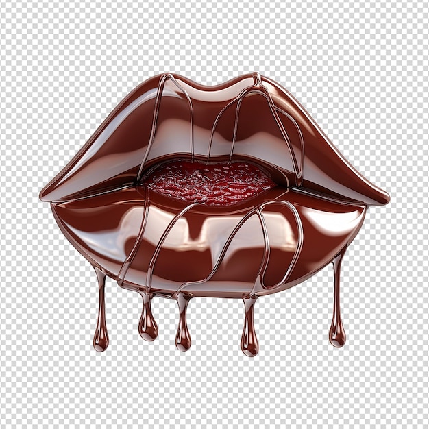 Chocolate dripping in lipstick shape isolated on transparent background