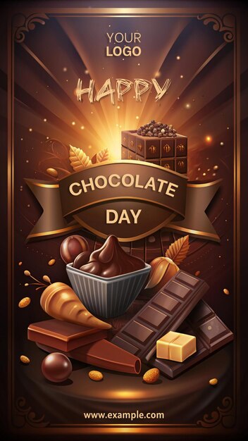 PSD a chocolate themed poster with a ribbon and a bowl of chocolate sauce