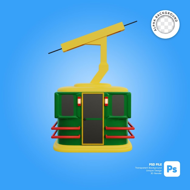 PSD christmas cable car sky cartoon style side view 3d object