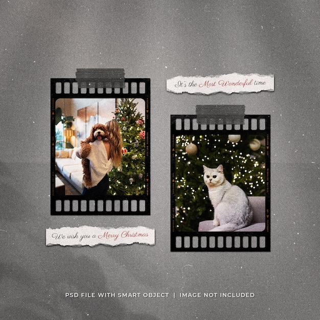 Christmas Greeting Social Media Post Filmstrip Photo Frames Mockup