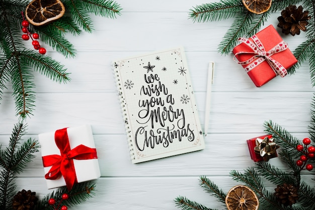 Christmas mockup with spiral notepad