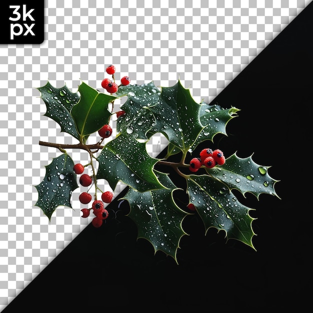 a christmas tree with berries and a black background