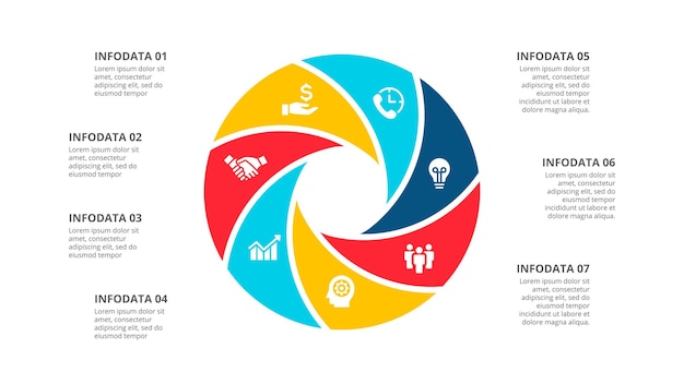 Circle diagram divided into 7 options Abstract cycle infographic template