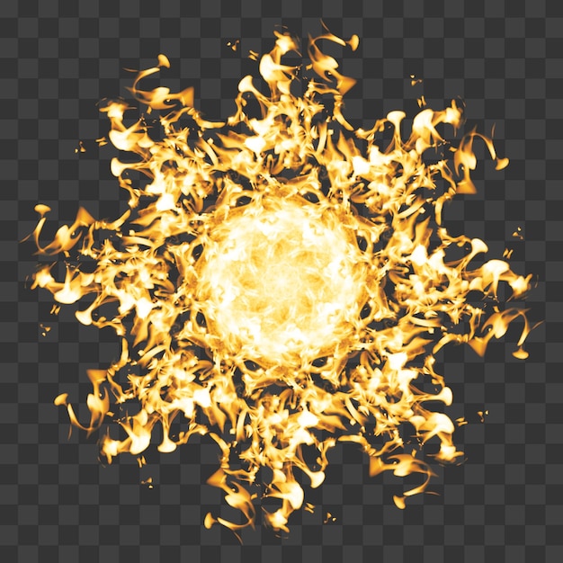 PSD a circle shape of fire ball with sparks on a transparent background