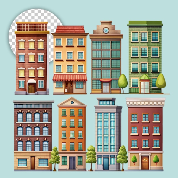 PSD city buildings on transparent background