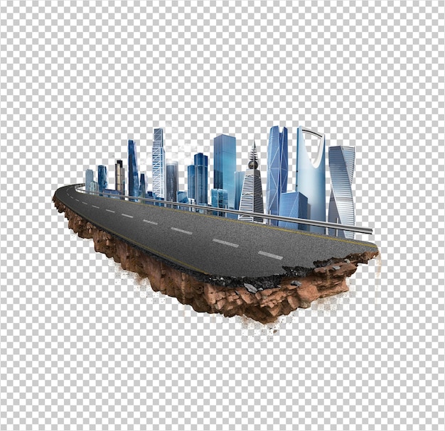 city road isolated in transparent background city skyline with piece of land isolated png