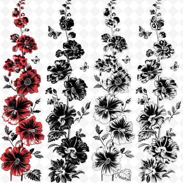 Classic Hollyhock Flowers Borderlines Design With Cottage Ga Creative Abstract Art Designs