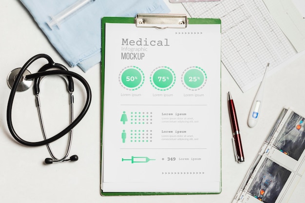 PSD clipboard with medical elements mock-up