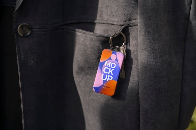 PSD close up on keyring mockup in pocket