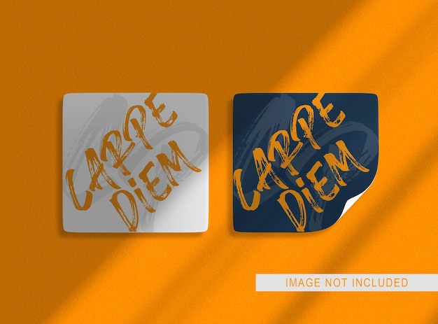 Close up on square sticker mockup design