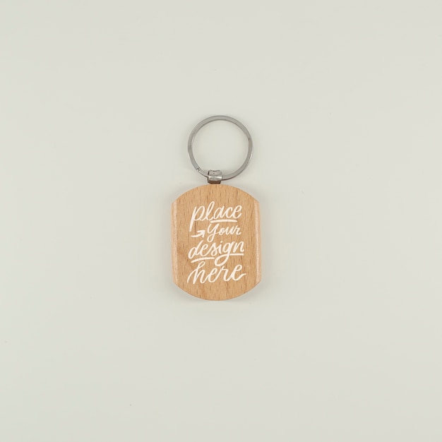 PSD close up on wooden keychain mockup