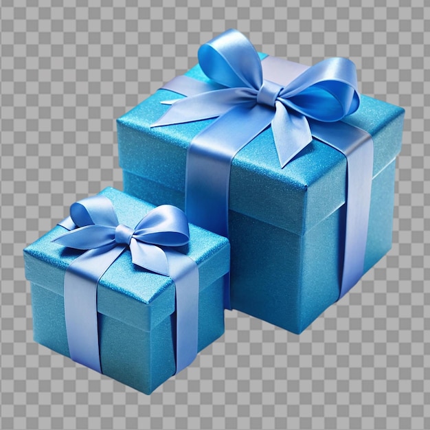 PSD closed and open blue gift box with ribbon and bow on transparent background