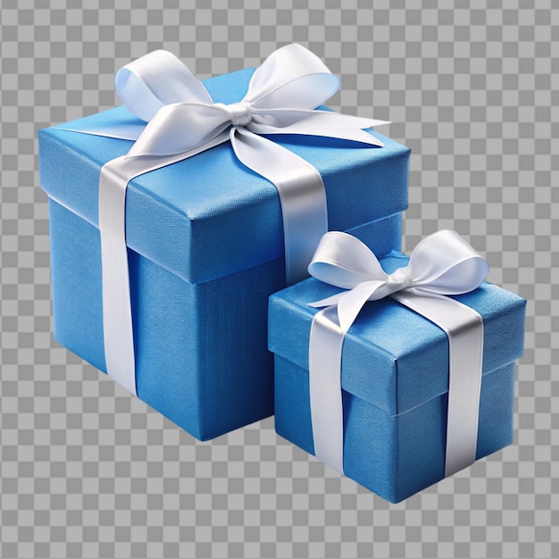 PSD closed and open blue gift box with ribbon and bow on transparent background