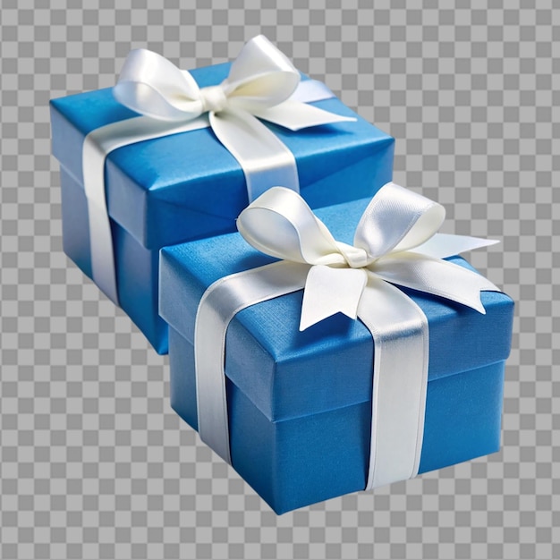 PSD closed and open blue gift box with ribbon and bow on transparent background