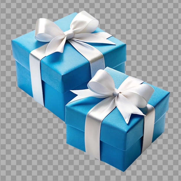 PSD closed and open blue gift box with ribbon and bow on transparent background