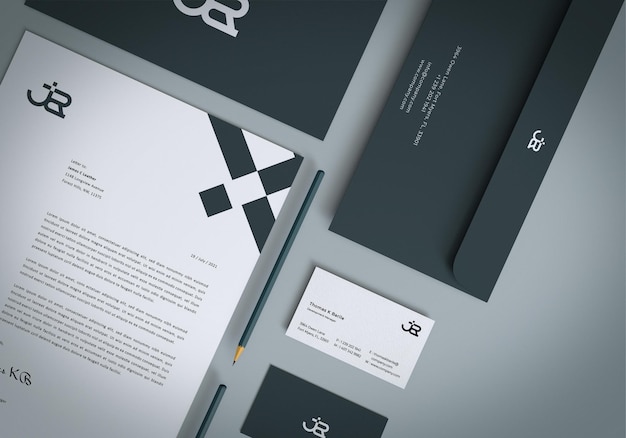 Closeup Branding Stationery Set Mockup Design