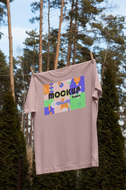 Clothes mockup hung outdoors