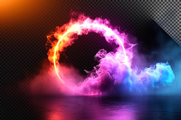 Cloud and smoke ring with colorful lighting effect on transparent background