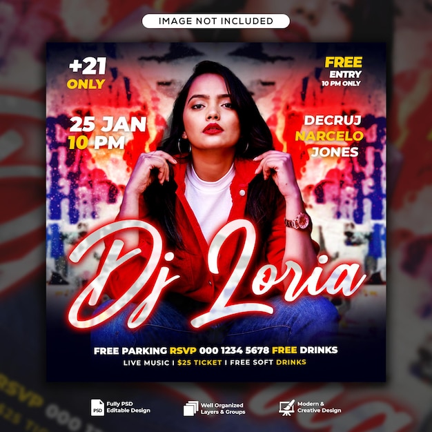 Club night dj party flyer social media post and web banner template