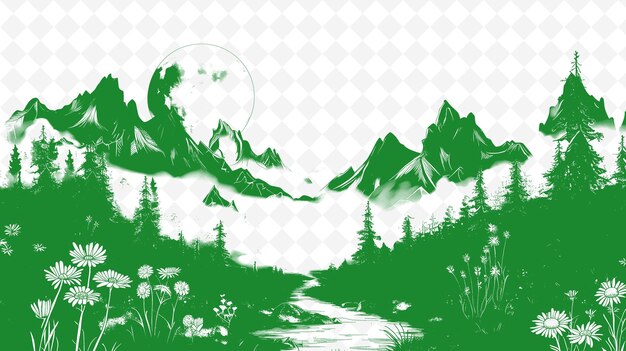 PSD cnc landscape art print handdrawn sketches of scenic views forests mountains rivers and more