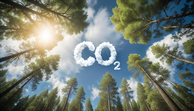 co2 symbol located in a lush forest