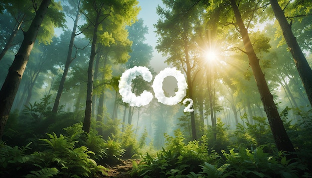 PSD co2 symbol located in a lush forest