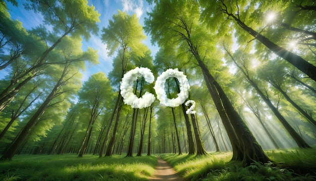 co2 symbol located in a lush forest