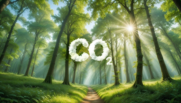 co2 symbol located in a lush forest