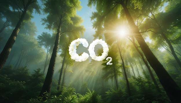 PSD co2 symbol located in a lush forest