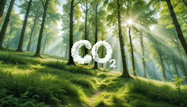 PSD co2 symbol located in a lush forest