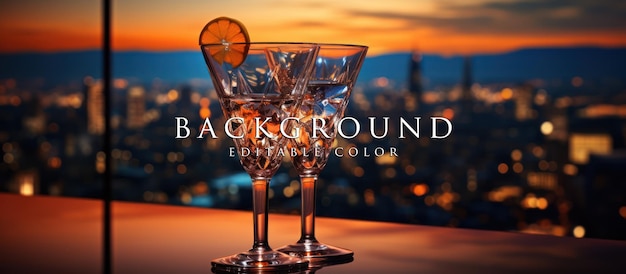 Cocktail glass isolated on blurred cityscape background