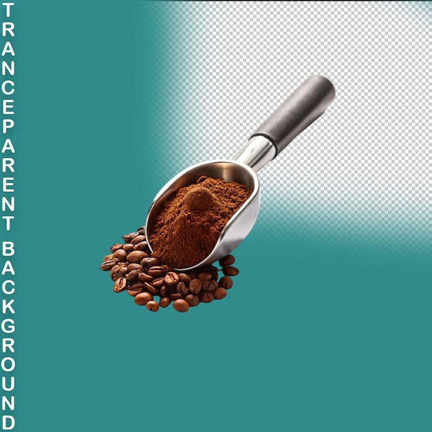 coffee powder in wood spoon isolated on transparent background