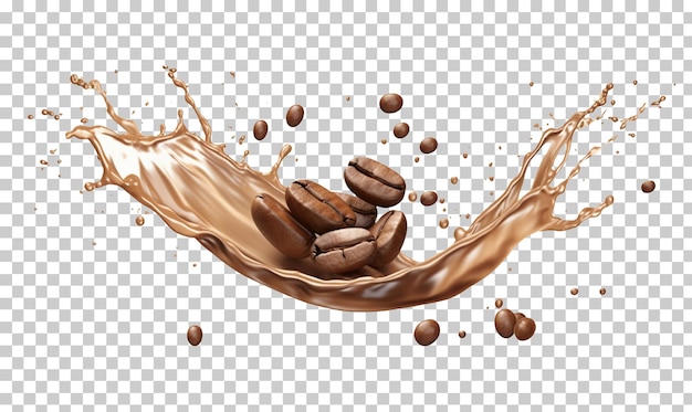 PSD coffee splash with coffee beans isolated on transparent background png psd