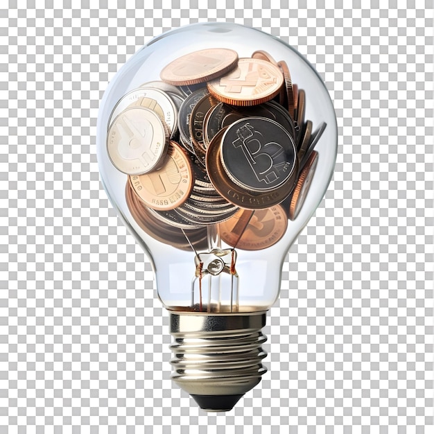 Coins in light bulb on transparent background highres 8K