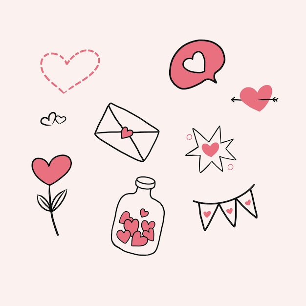 PSD collection of cute illustrated heart icons