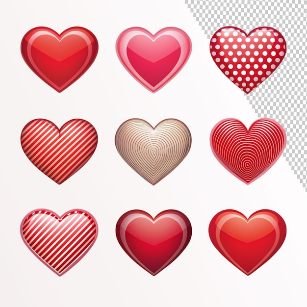 PSD collection of illustrated heart icons on transparent background