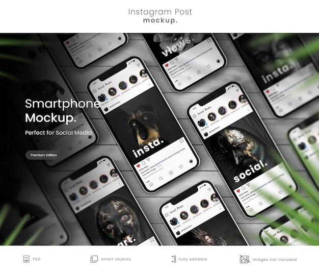 Collection of Phone mockups to display Istagram posts