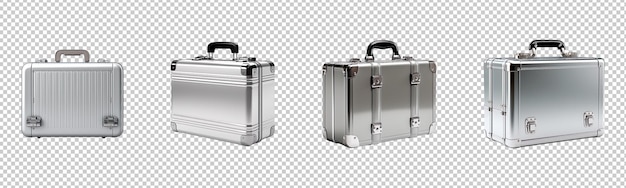 PSD collection set of metallic suitcase isolated on transparent background