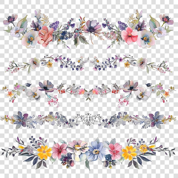 PSD collection with floral ornaments flower elementon transparent background