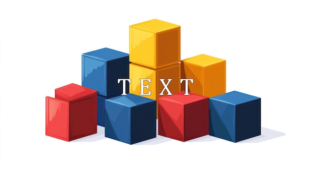 PSD colorful 3d blocks stacked in a pyramid shape with shadows on a white background